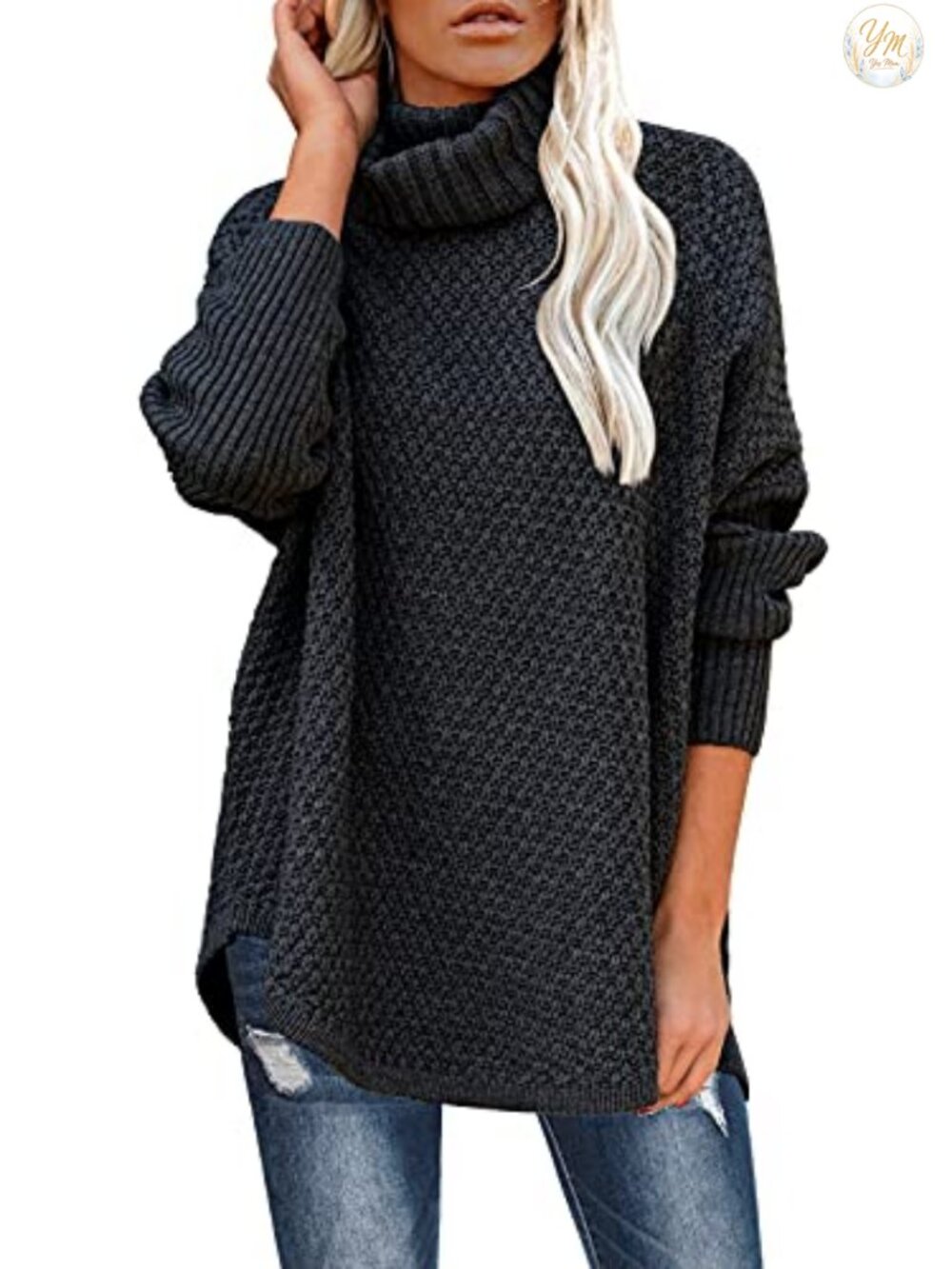 Women's Oversized Turtleneck Long Sleeve Knit Pullover Sweater